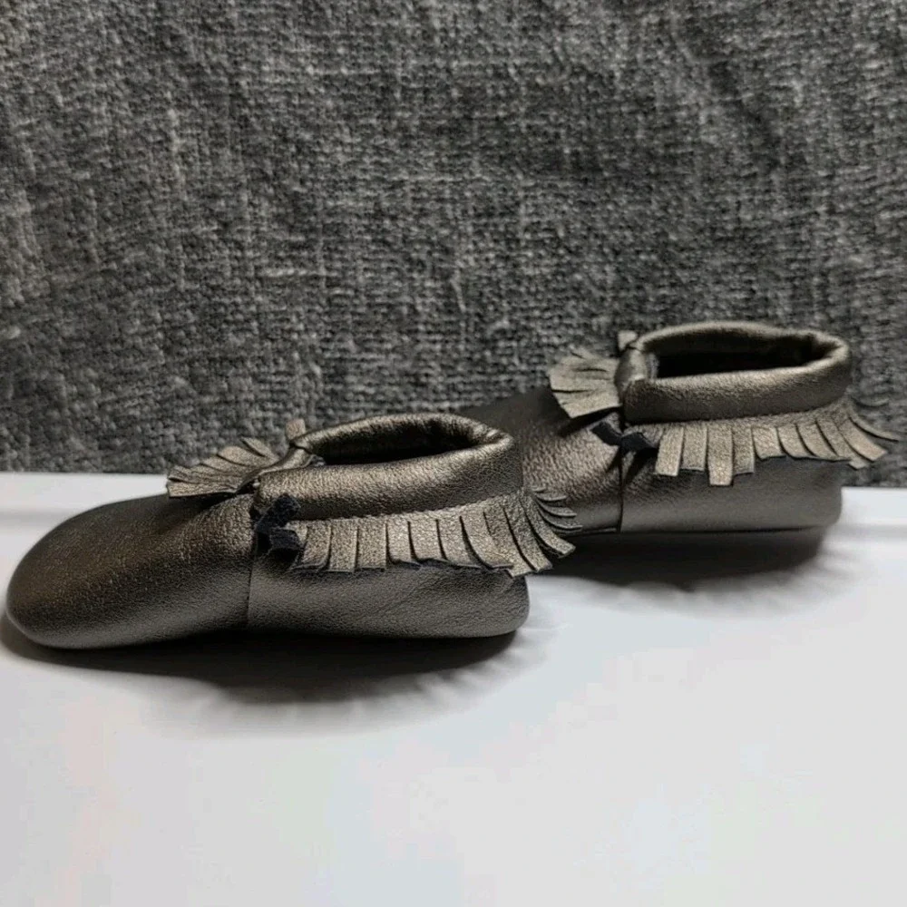 Romirus Baby Moccasins Metallic Bronze Fringe Soft Sole Shoes Size 2 Boho Baby
